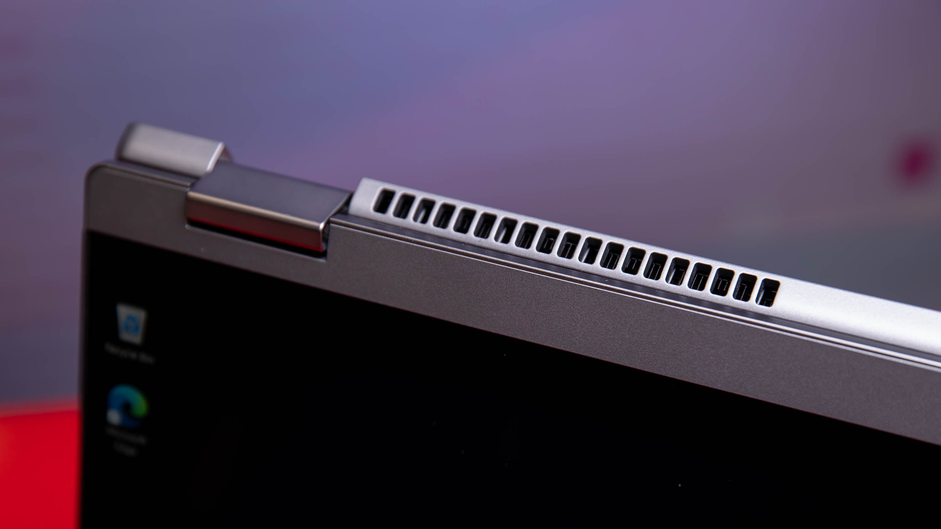 Close-up of the Lenovo IdeaPad 5i touchscreen display showing some reflections on its glossy surface.
