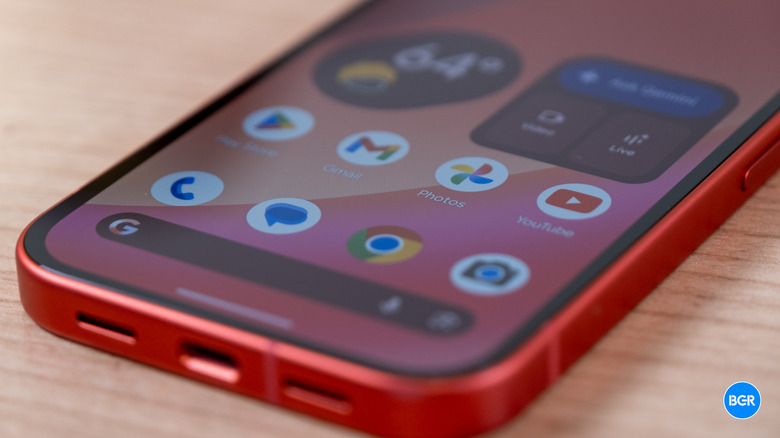 A close-up of the Google Pixel 10a home screen showing the stock Android software interface.