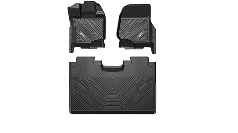 A 3W TPE three-piece floor mat kit showing front and rear liners.