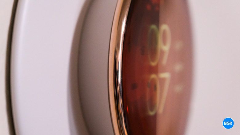Close-up of the Nest Learning Thermostat 4th Gen hardware showing the premium material and finish.