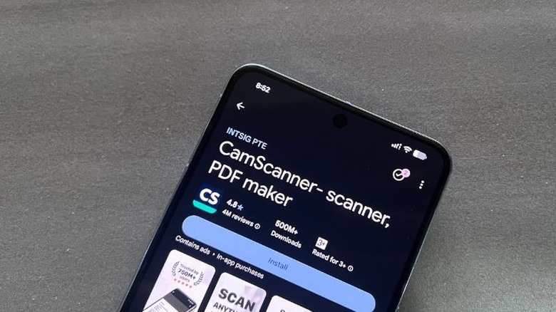 A smartphone showing the Play Store page for a document scanning application.