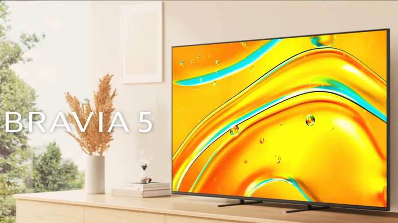 Sony Bravia 4K TV displaying a high-definition close-up image of sunlit water droplets.