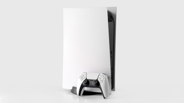 A wide shot of the PlayStation 5 gaming console.