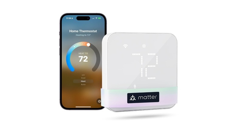 A Meross smart thermostat displaying the current room temperature.