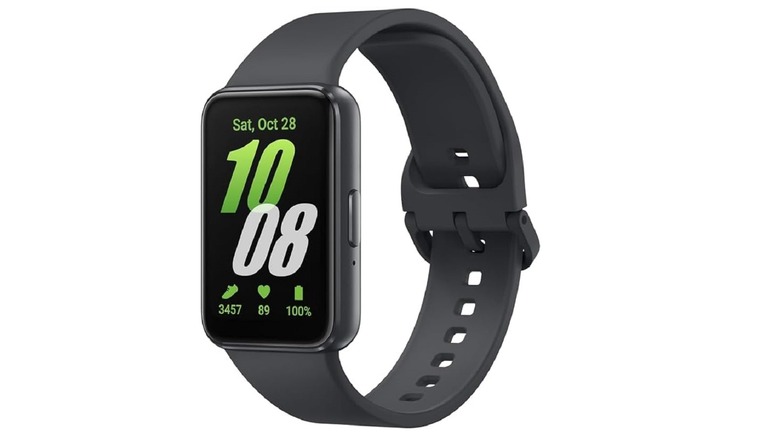 The Samsung Galaxy Fit 3 with a black strap and large AMOLED display.