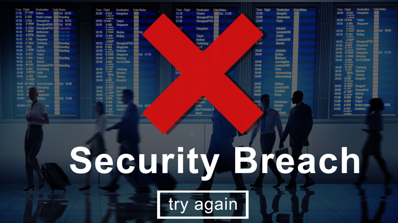 An abstract digital illustration representing a cyber security breach with lock and data symbols.
