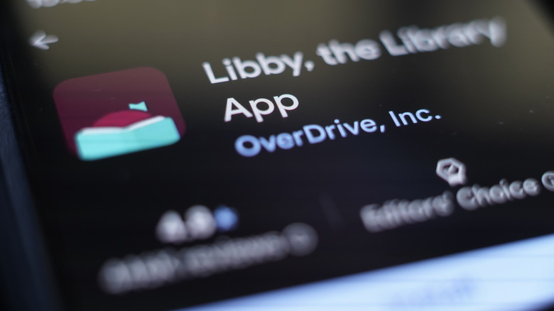 The Libby mobile app interface as seen in the Google Play Store on an Android device.