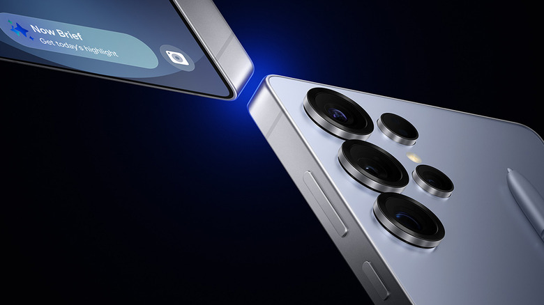 Close-up of the Samsung Galaxy S25 Ultra's camera module and sleek chassis design.