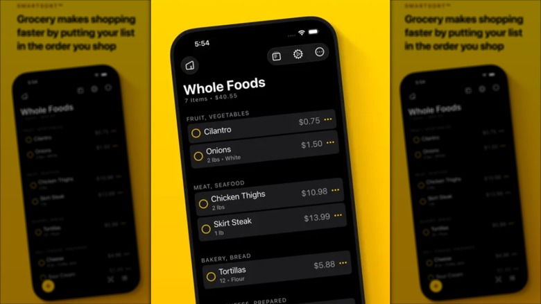 An iPhone displaying a digital grocery list with items sorted for easy shopping.