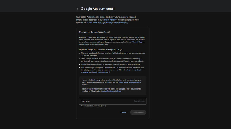 A digital screen capture of the Gmail Google Account Email update interface.