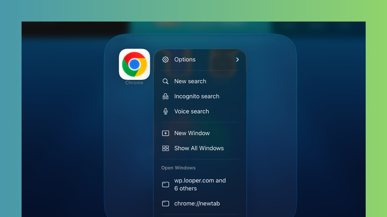 A close-up of the iPad screen showing a browser menu with the 'New Window' selection.
