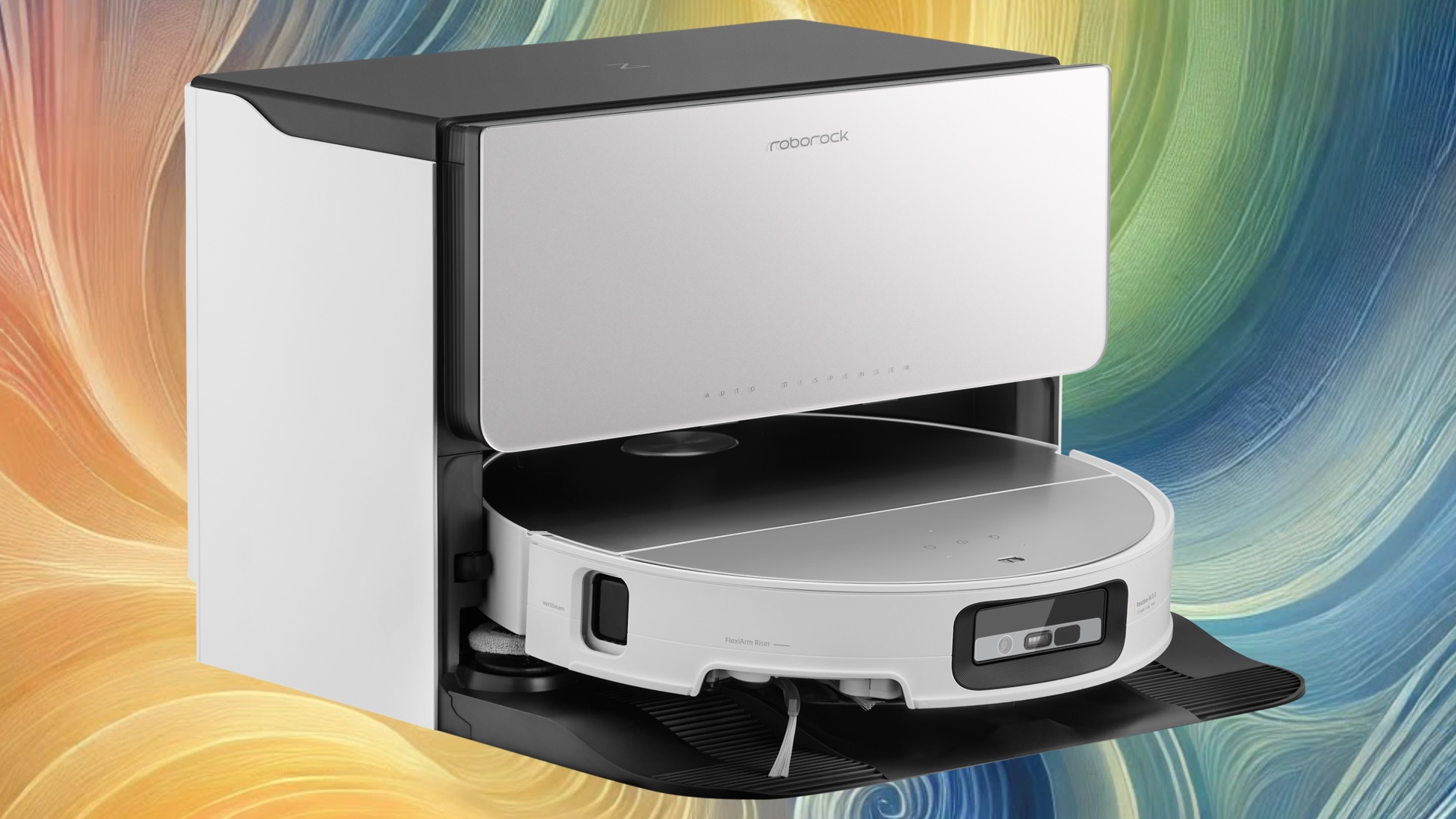 A close-up view of the Roborock Saros 10R highlighting its flat top and 7.98 cm height.