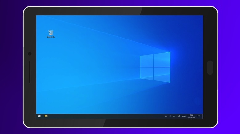 An older Android tablet displaying a Windows 10 desktop environment via the SuperDisplay app.
