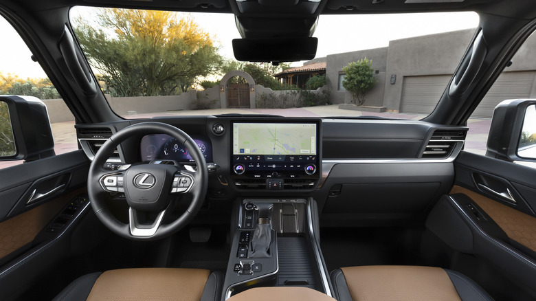 The refined interior cabin of a Lexus GX 550 Luxury trim featuring high-quality leather.