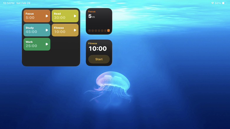 The FocusPomo widget shown on an iPad screen during a focus session.