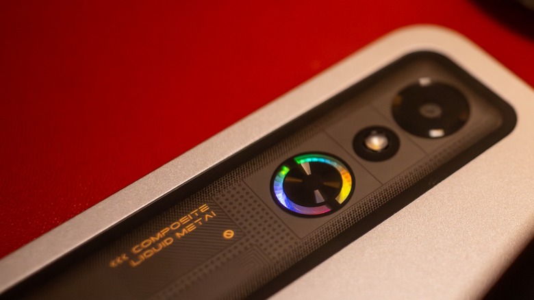 Detailed view of the integrated active cooling fan on the back of the Redmagic Astra tablet.