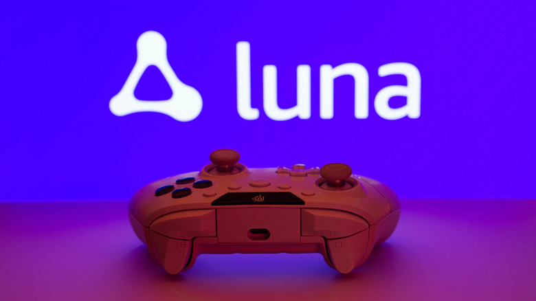 The Amazon Luna logo displayed behind a gaming controller.