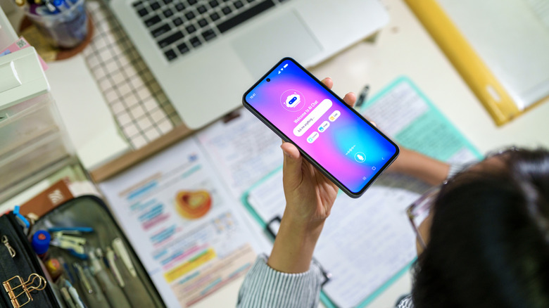 User interacting with a text-based AI chatbot on an Android smartphone.