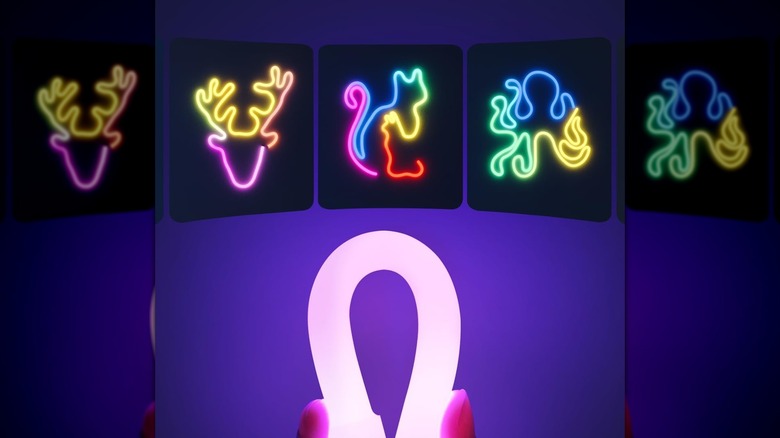 Different creative geometric shapes and patterns created using flexible neon light ropes.