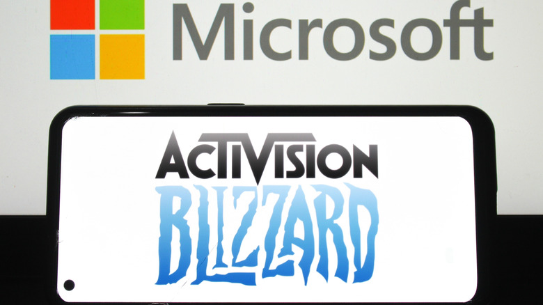 The Activision Blizzard logo displayed on a smartphone screen.