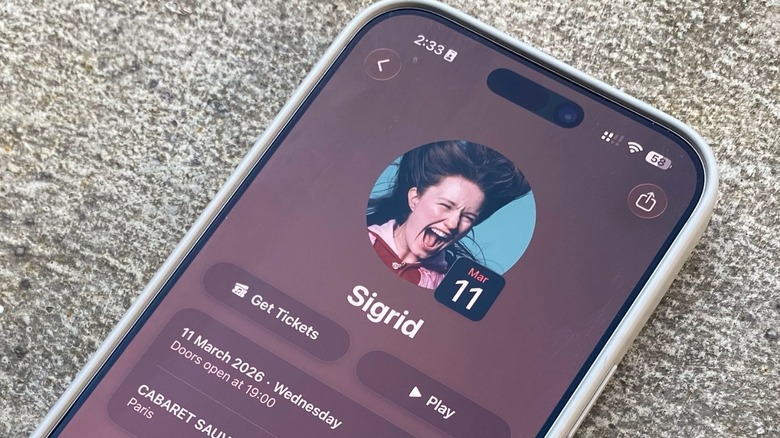 The Apple Music interface in iOS 26.4 highlighting the Upcoming Concerts feature.