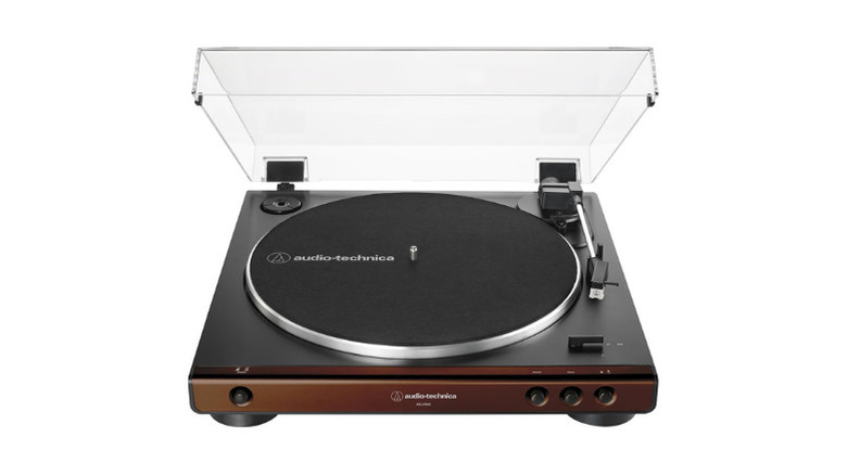 Audio-Technica AT-LP60X turntable featuring its brown and black finish option.