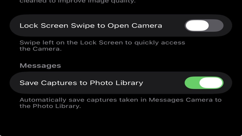 iPhone screen showing the iOS 26 camera settings menu with the Lens Cleaning Hints toggle.
