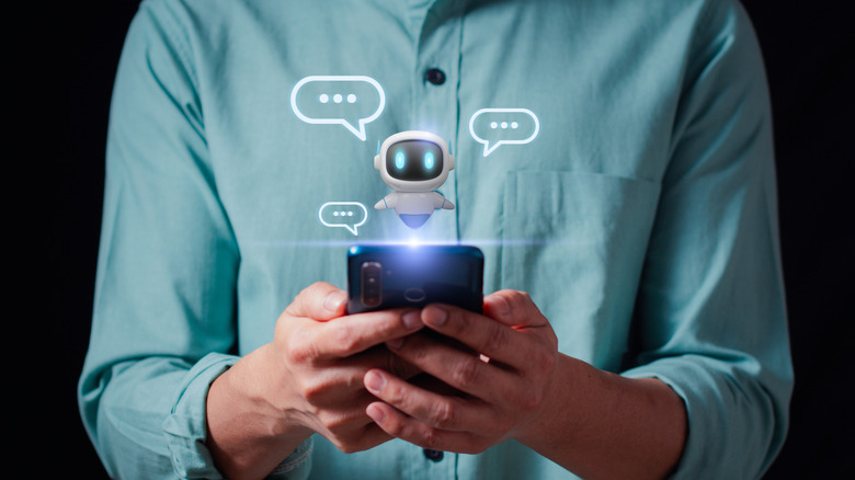 Close-up of a person using a mobile AI application for productivity.