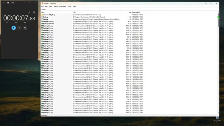 A screen capture of the Everything search tool quickly listing file results on a Windows 11 desktop.